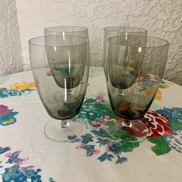 Vintage Mid Century Smokey Glass Blown Glass Ice Tea Glasses, Water Goblets Set - Picture 13 of 16